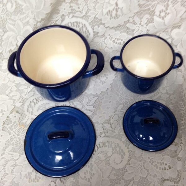 Vintage, German 2pc Child's Cobalt Blue Enamelware Cookware 7.5inWx5.5inx5.5inH