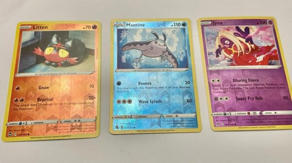 Lot (D) 3 Pokemon Reverse Holo Cards and 5 Pokemon Figures