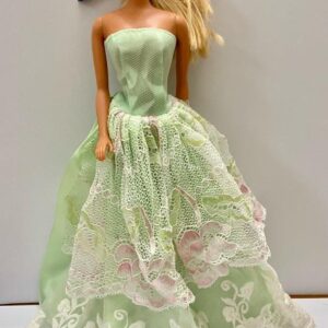 Vintage 1980s Mattel Barbie Doll in Elegant Green Lacy Gown