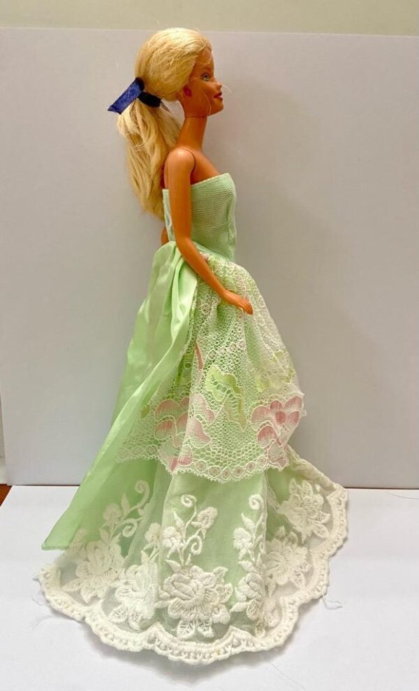 Vintage 1980s Mattel Barbie Doll in Elegant Green Lacy Gown