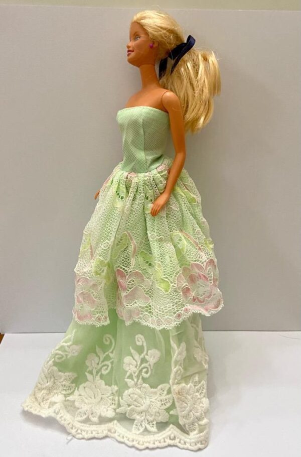 Vintage 1980s Mattel Barbie Doll in Elegant Green Lacy Gown