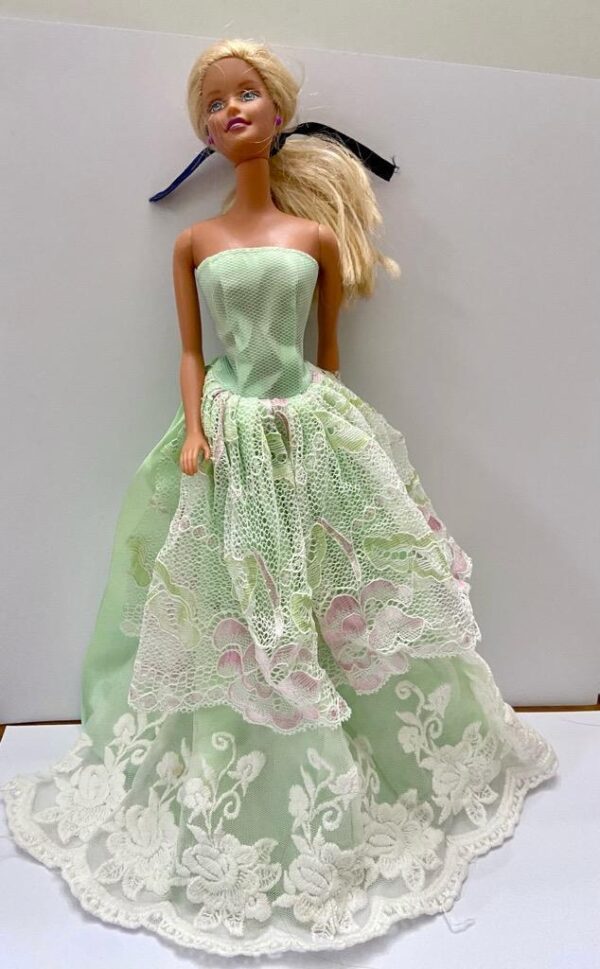 Vintage 1980s Mattel Barbie Doll in Elegant Green Lacy Gown