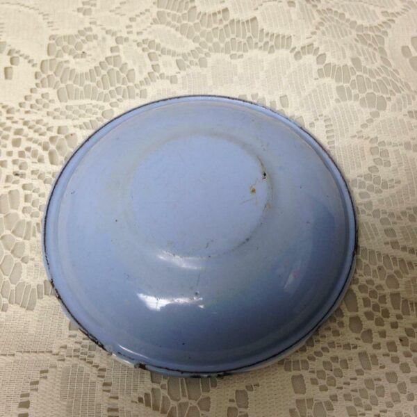 Antique, Rare, Germany Blue Enamelware, 4in Saucer with Windmill-Sailboat