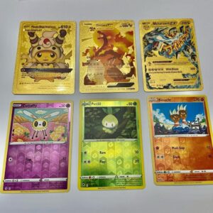 Lot (E) 3 Pokemon Reverse Holo Cards and 3 Pokemon Fan Arts