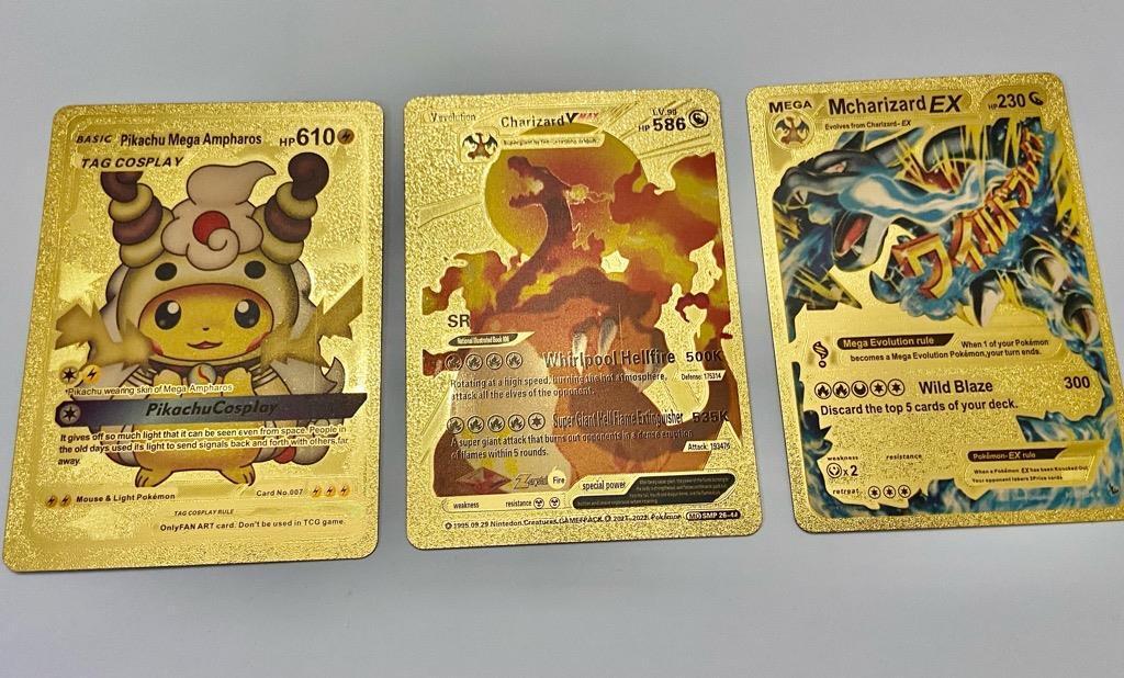 Lot (E) 3 Pokemon Reverse Holo Cards and 3 Pokemon Fan Arts