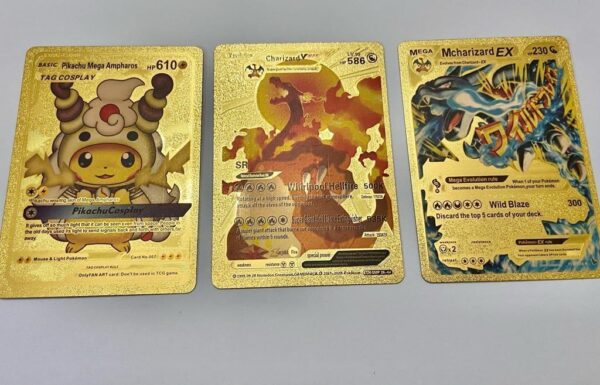 Lot (E) 3 Pokemon Reverse Holo Cards and 3 Pokemon Fan Arts