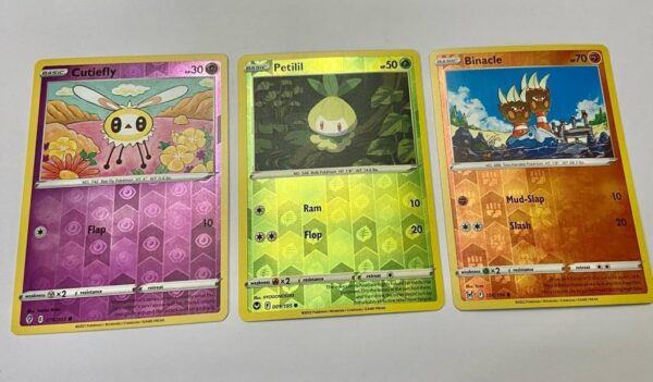 Lot (E) 3 Pokemon Reverse Holo Cards and 3 Pokemon Fan Arts