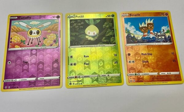 Lot (E) 3 Pokemon Reverse Holo Cards and 3 Pokemon Fan Arts