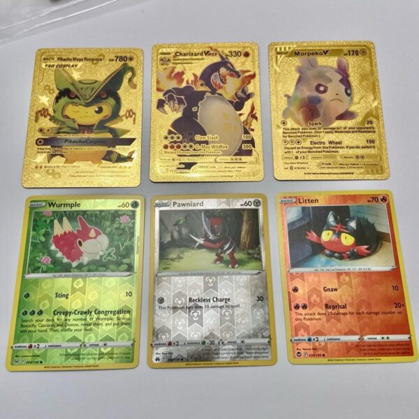 Lot (D) 3 Pokemon Reverse Holo Cards and 3 Pokemon Fan Arts