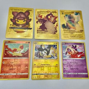 Lot (F) 3 Pokemon Reverse Holo Cards and 3 Pokemon Fan Arts