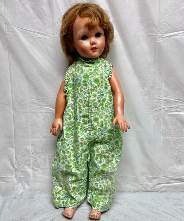 Vintage, Horsman, Large 34in Rubber Doll in Green Floral Jumper