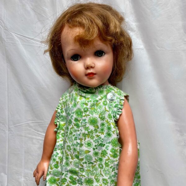 Vintage, Horsman, Large 34in Rubber Doll in Green Floral Jumper