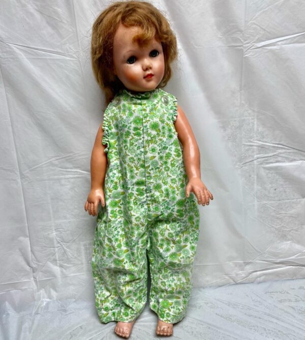 Vintage, Horsman, Large 34in Rubber Doll in Green Floral Jumper