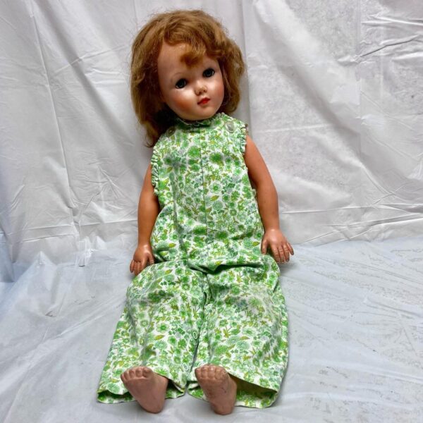 Vintage, Horsman, Large 34in Rubber Doll in Green Floral Jumper