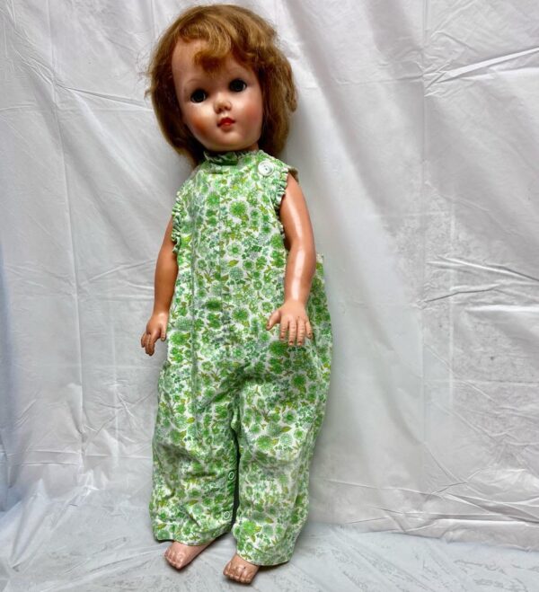 Vintage, Horsman, Large 34in Rubber Doll in Green Floral Jumper