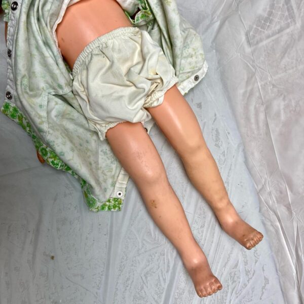 Vintage, Horsman, Large 34in Rubber Doll in Green Floral Jumper