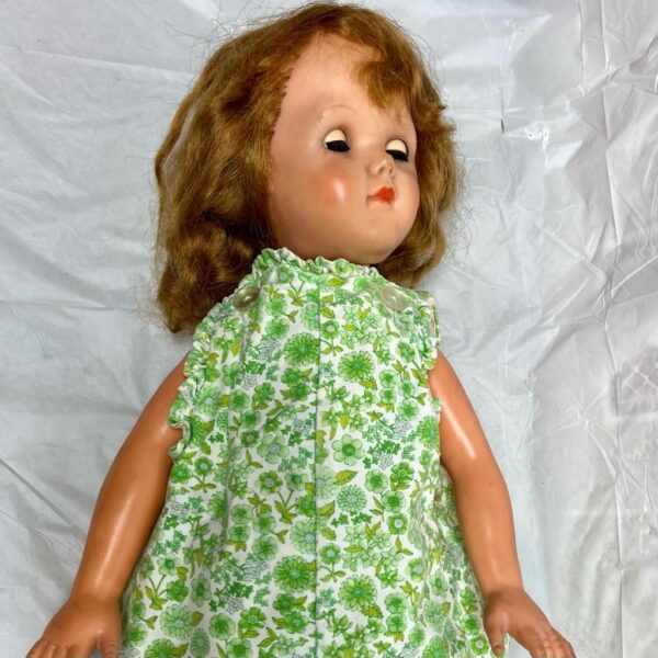 Vintage, Horsman, Large 34in Rubber Doll in Green Floral Jumper