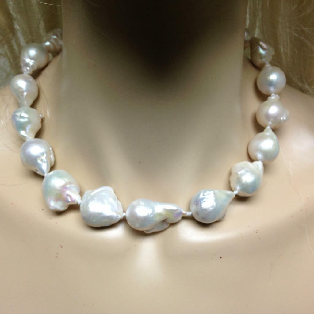 Stunning, Chunky, Real Iridescent White Pearls, 16in Choker-Necklace