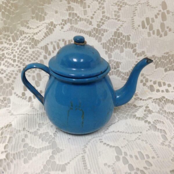 Antique, 12-pc French Blue Enamelware Child's Tea Set