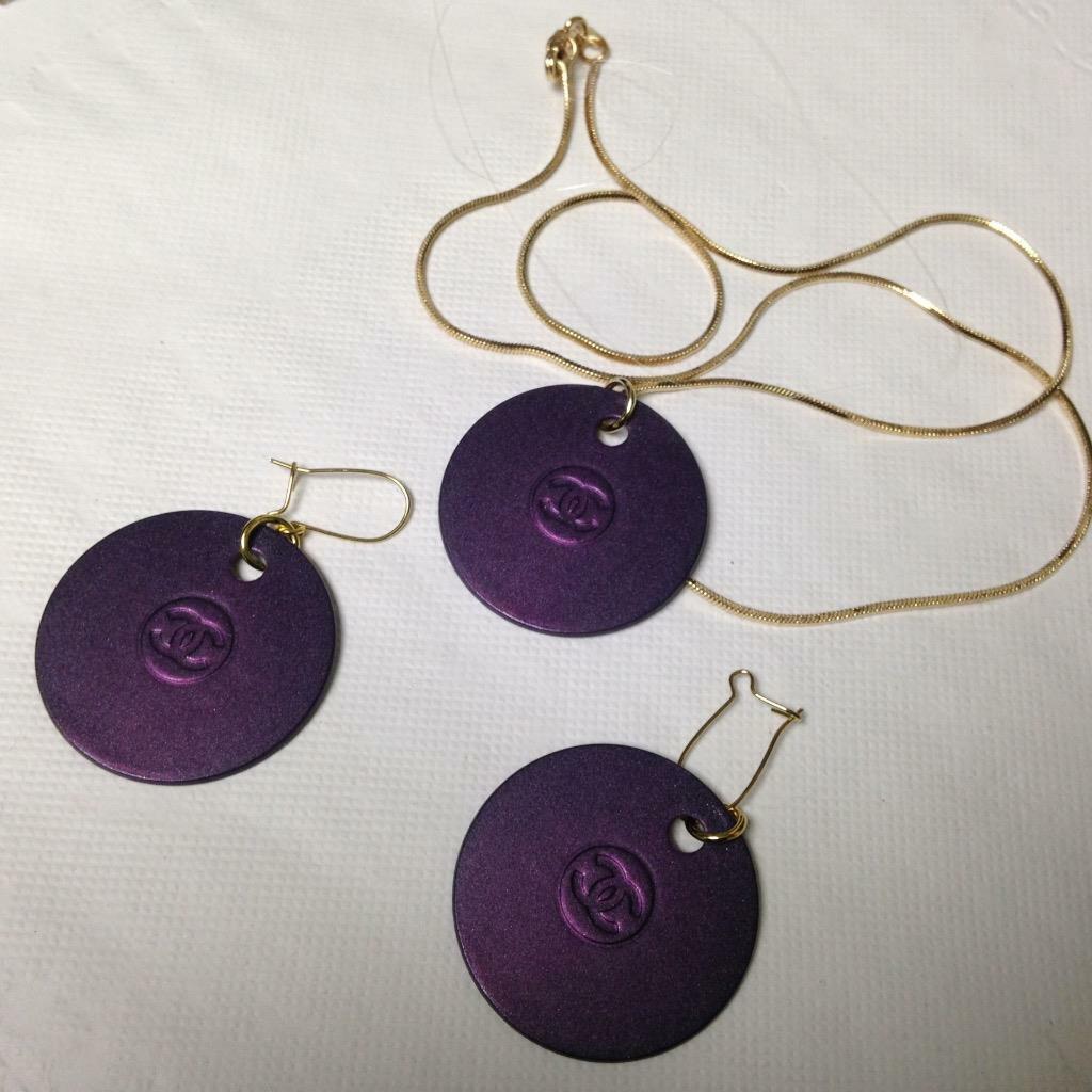 Beautiful, Elegant, Designerl Purple Charm, Gold Filled Necklace-Earrings Set