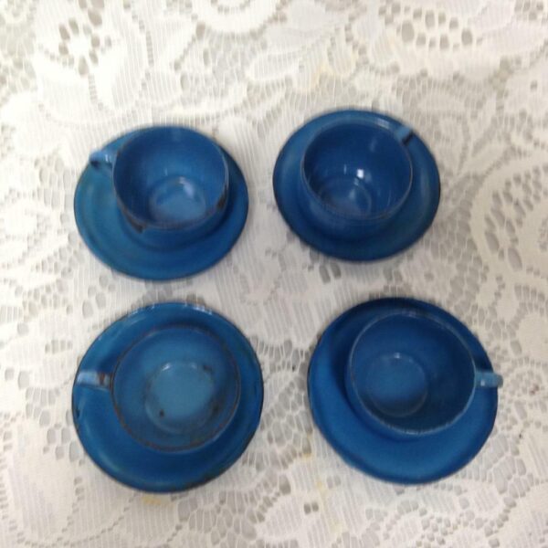 Antique, 12-pc French Blue Enamelware Child's Tea Set