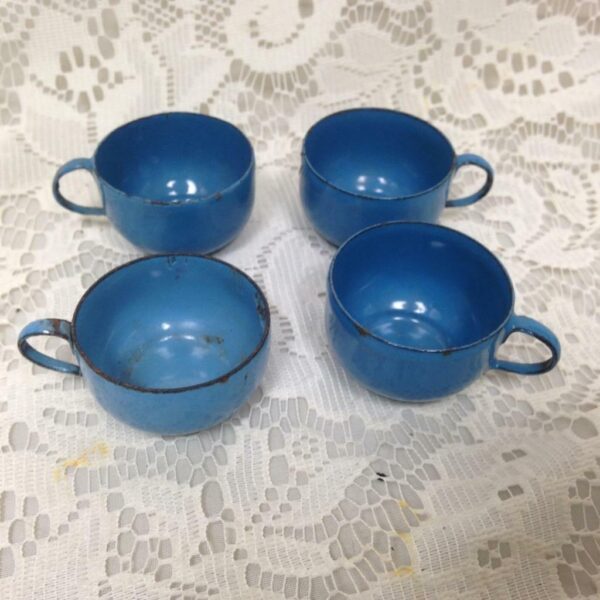 Antique, 12-pc French Blue Enamelware Child's Tea Set