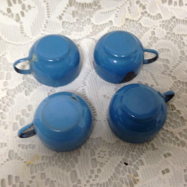 Antique, 12-pc French Blue Enamelware Child's Tea Set