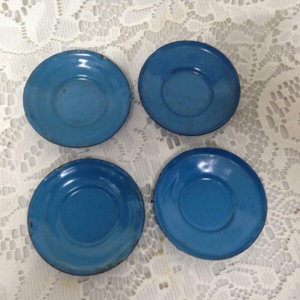 Antique, 12-pc French Blue Enamelware Child's Tea Set