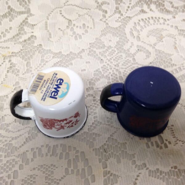 Red- Blue Willow Enamelware 2pc Childs Cups and Saucers