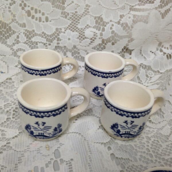 Vintage, Blue Willow, 13pc Child’s Tea Set - Brown Wicker Basket