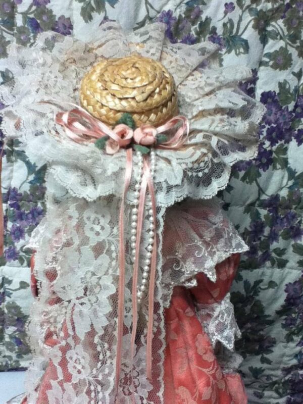 Vintage, 15-in, Porcelain Blond Doll With Elegant Gown, Hat & Purse