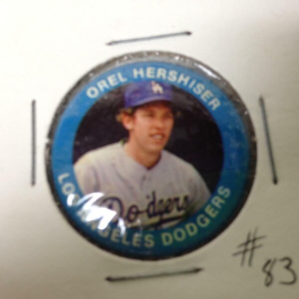 Orel Hershiser Dodger #83, Pitcher, Era 2-66, 1984 Funfood Buttons