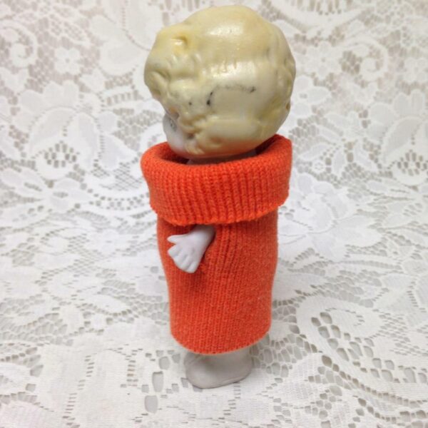 Antique, Made in Japan, 5.25in Bisque, Googly-eyed Doll in Orange Dress