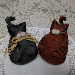 Vintage, Adorable, Pair of Suffed Leather Fabric Cats 6in x 3in x 2in