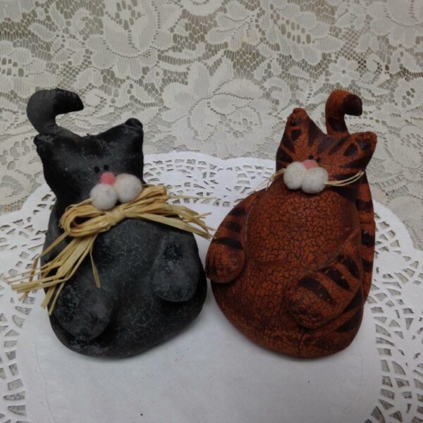 Vintage, Adorable, Pair of Suffed Leather Fabric Cats 6in x 3in x 2in