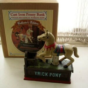 Vintage, Collector's Edition Cast Iron Trick Pony Mechanical Bank in Orig. Box