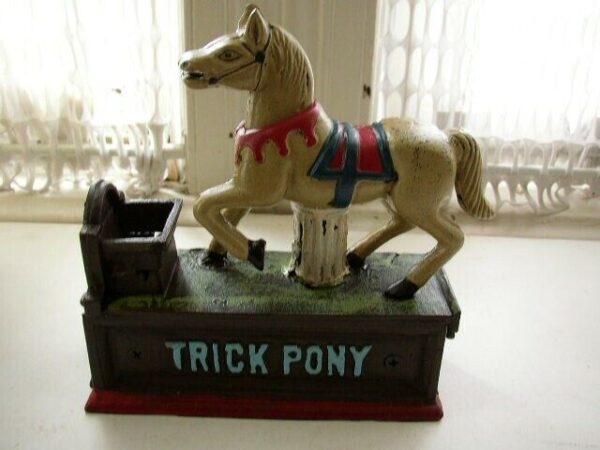 Vintage, Collector's Edition Cast Iron Trick Pony Mechanical Bank in Orig. Box