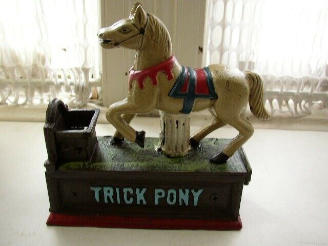 Vintage, Collector’s Edition Cast Iron Trick Pony Mechanical Bank in Orig. Box