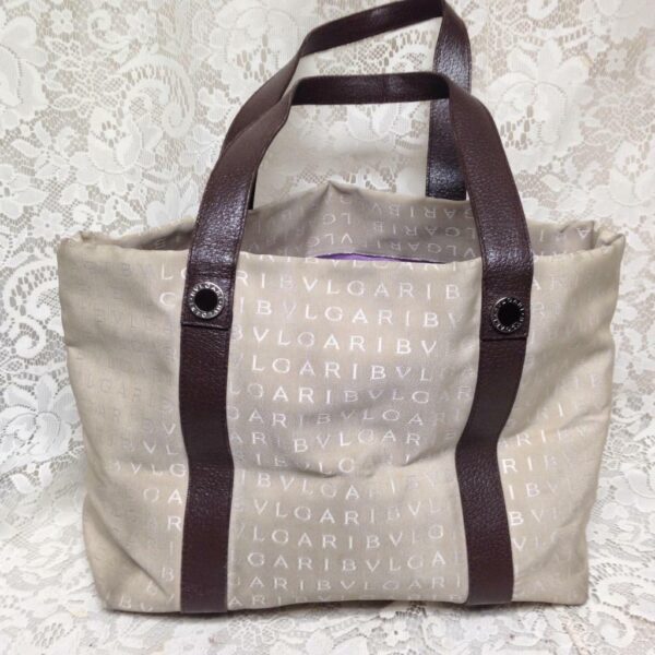 Authentic, Bvlgari Beige Canvas Brown Leather ShoulderBag 10in x 13in x 5in