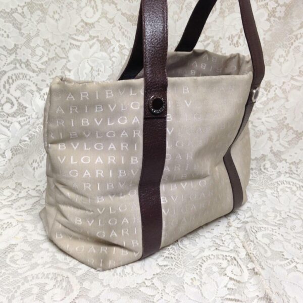 Authentic, Bvlgari Beige Canvas Brown Leather ShoulderBag 10in x 13in x 5in