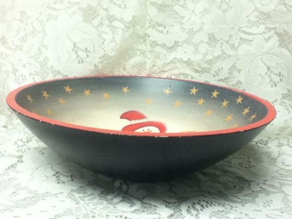 Large, 12in x 3.5in Christmas Snowman Painted Wooden Bowl