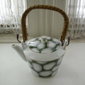 Vintage, 3.5in x 5.5in Child's Porcelain Teapot with Wicker Handle