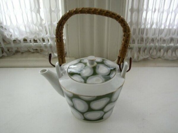 Vintage, 3.5in x 5.5in Child's Porcelain Teapot with Wicker Handle