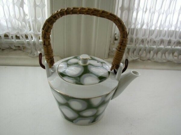 Vintage, 3.5in x 5.5in Child's Porcelain Teapot with Wicker Handle