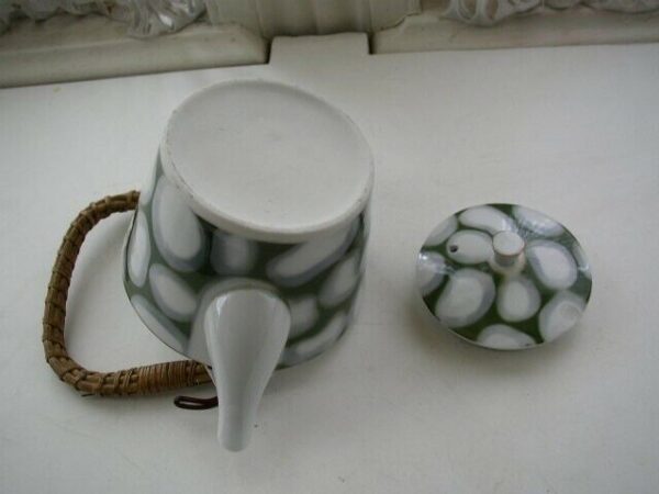 Vintage, 3.5in x 5.5in Child's Porcelain Teapot with Wicker Handle