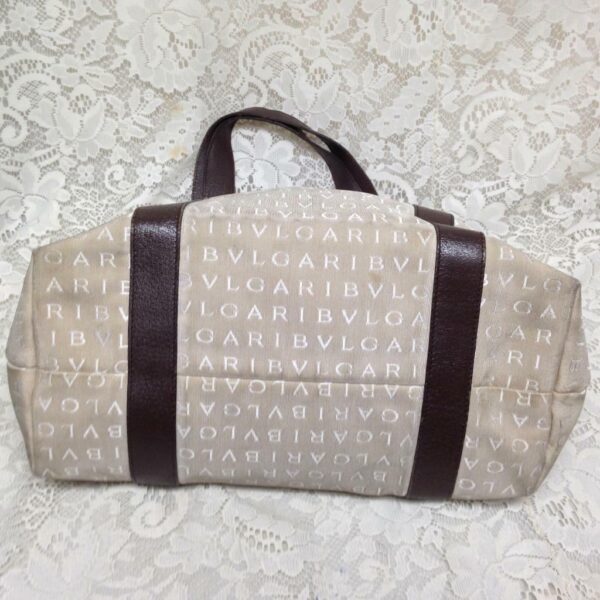 Authentic, Bvlgari Beige Canvas Brown Leather ShoulderBag 10in x 13in x 5in