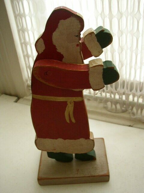 Vintage, Enchanted Forest County Collectable, 10in Handpainted Wooden Santa