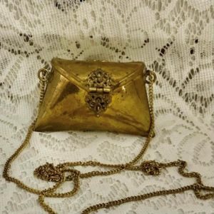 Antique-Art Deco Brass-Copper Small Pillow Purse- Crossbody 4in x 3in x 1.5in