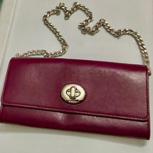Coach Burgundy Leather- Turn Lock Long Wallet-Crossbody 8in x 4in