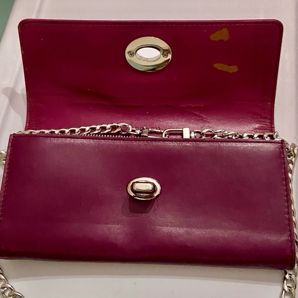 Coach Burgundy Leather- Turn Lock Long Wallet-Crossbody 8in x 4in